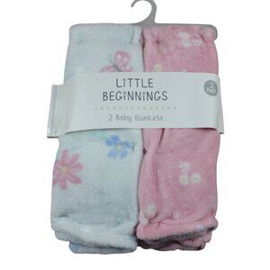 Little Beginnings Baby Blanket Flower Floral Pink Blue Fleece Girls 2-Pack NWT